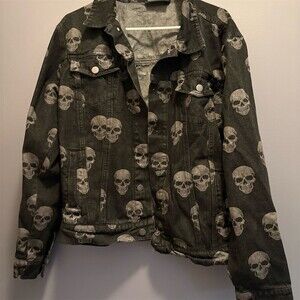 Busch Gardens Howl-O-Scream Jacket Mens L Black Skull Print Halloween
